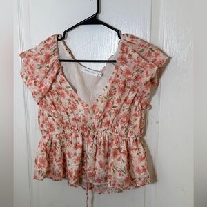 All in Favor Cream and Pink Floral Blouse - M - NWOT